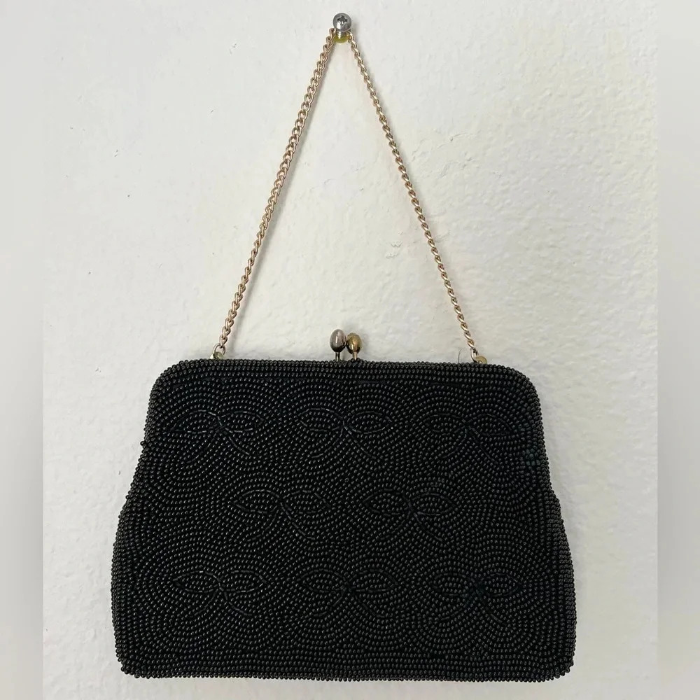 Vintage Black beaded evening bag with butterflies – Simon Made in Japan c1950’s